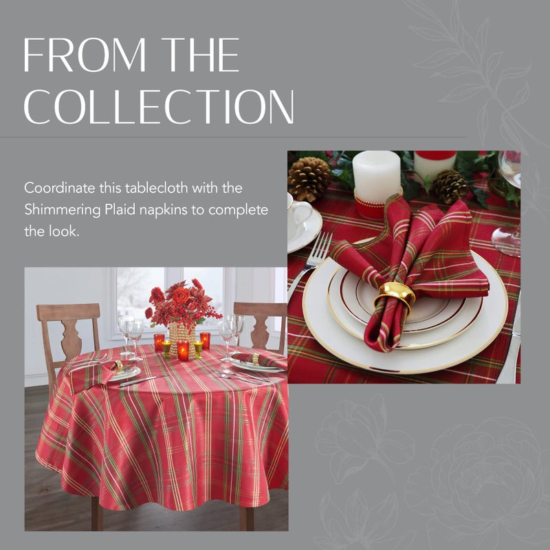 Elrene Home Fashions Shimmering Plaid Holiday Fabric Tablecloth, 60" x 84" Oval, Red - Image 5